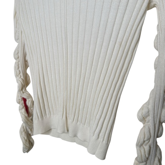 Sweaty Betty Willow Sweater Ruched Stripe Sleeves Rib Knit Size 8 Wool Blend - Picture 7 of 10